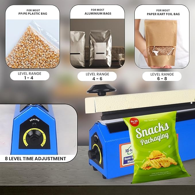 Image of Sealing Machine for Food Packets 10 Inch-250 MM | 1 Year Warranty | Packet Sealer Machine, Pouch Packing Machine, Poly Bag Sealing Machine, Full Customer Support By Hi-Tech Impulse