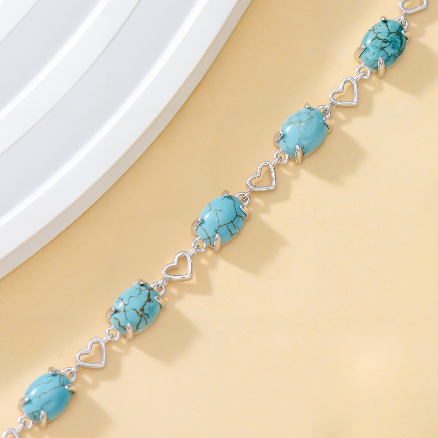 Turquoise Link Bracelet 925 Sterling Silver Oval 6x8mm Genuine Turquoise Gemstone Adjustable Bracelets Jewelry for Women - Image 2
