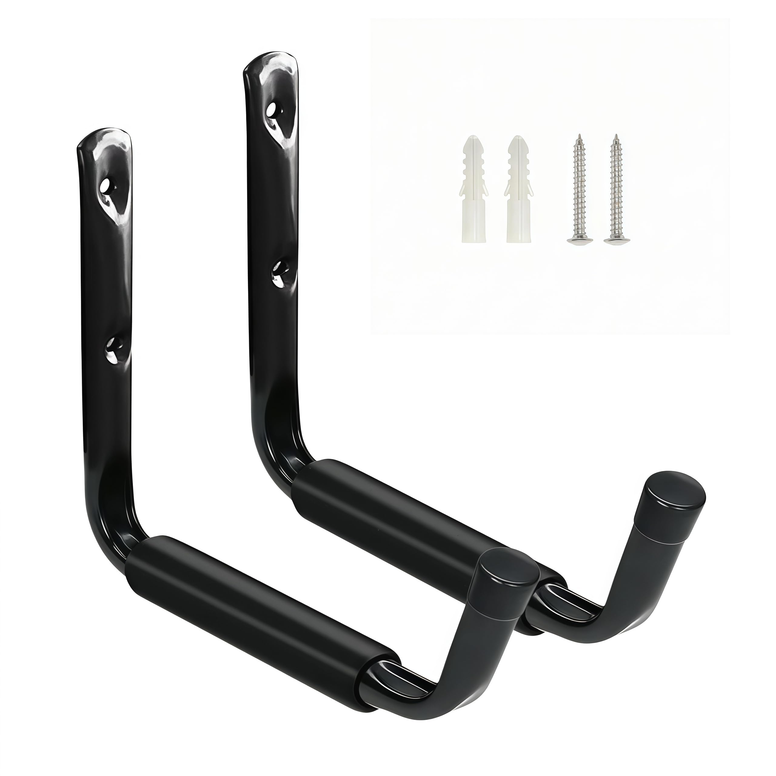 2 Pieces Heavy Duty Garage Storage Hooks | Heavy Duty Wall Mount Utility Organizer for Ladders, Hose Pipe, Cycles & Tools | Anti-Scratch Foam, Max 30kg Capacity (Black)-image-6