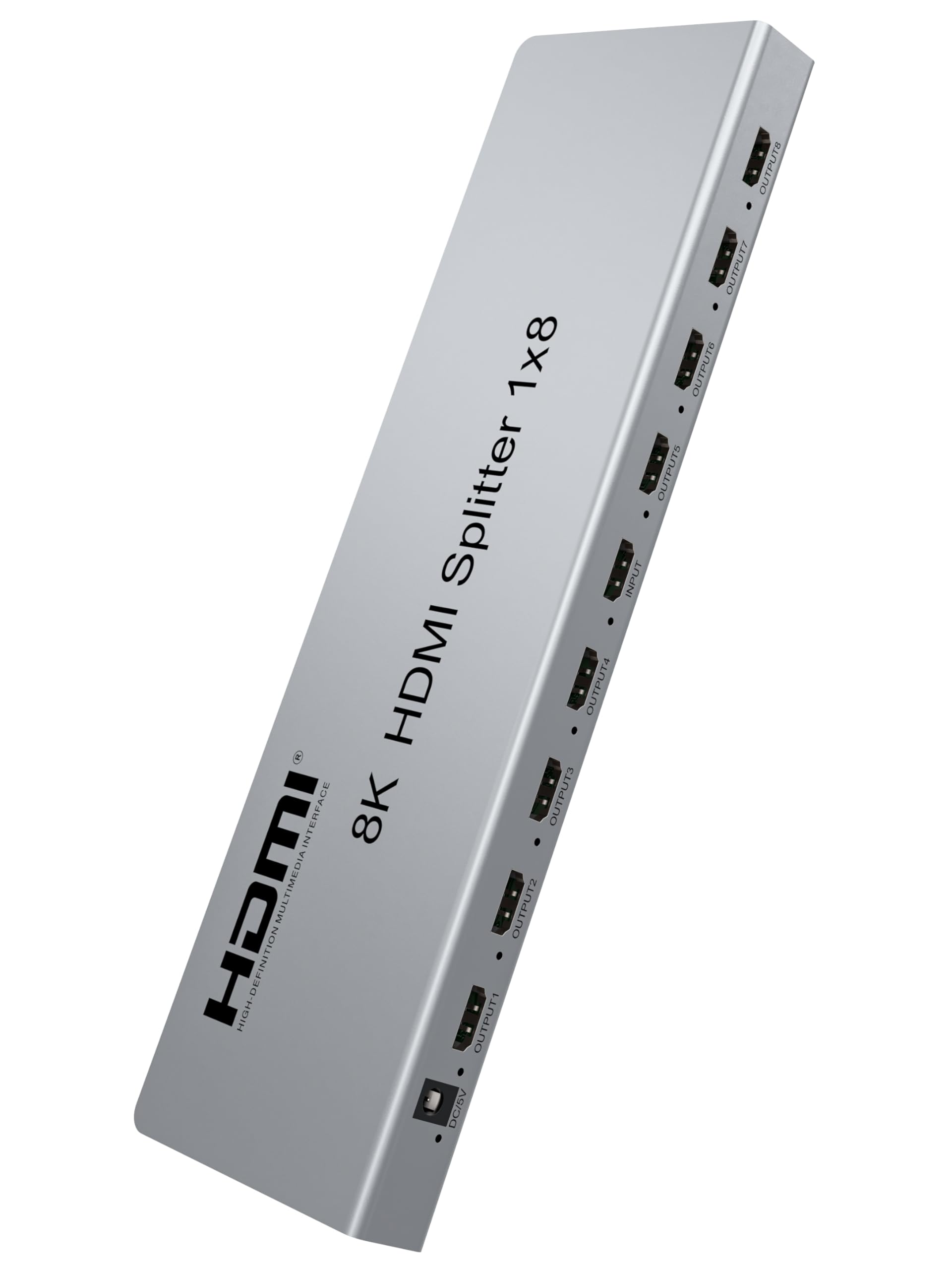 PremiumCord Rozdzielacz HDMI 1-8, Wideo 8K 4320p 60 Hz, 4K 2160p 120 Hz, Full HD 1080p, HDMI 2.1, 40 Gbit/s, HDR10, DolbyTrueHD, CEC, Mała Obudowa Metalowa, Srebrny