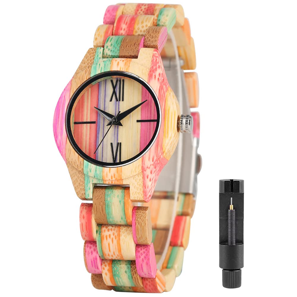 Womens Wooden Watch with All Wood Strap Quartz Analog Colorful Bamboo Wooden Watches for Women, Q1095-US (B0B7BF4YFH) Amazon Price History, Amazon Price Tracker