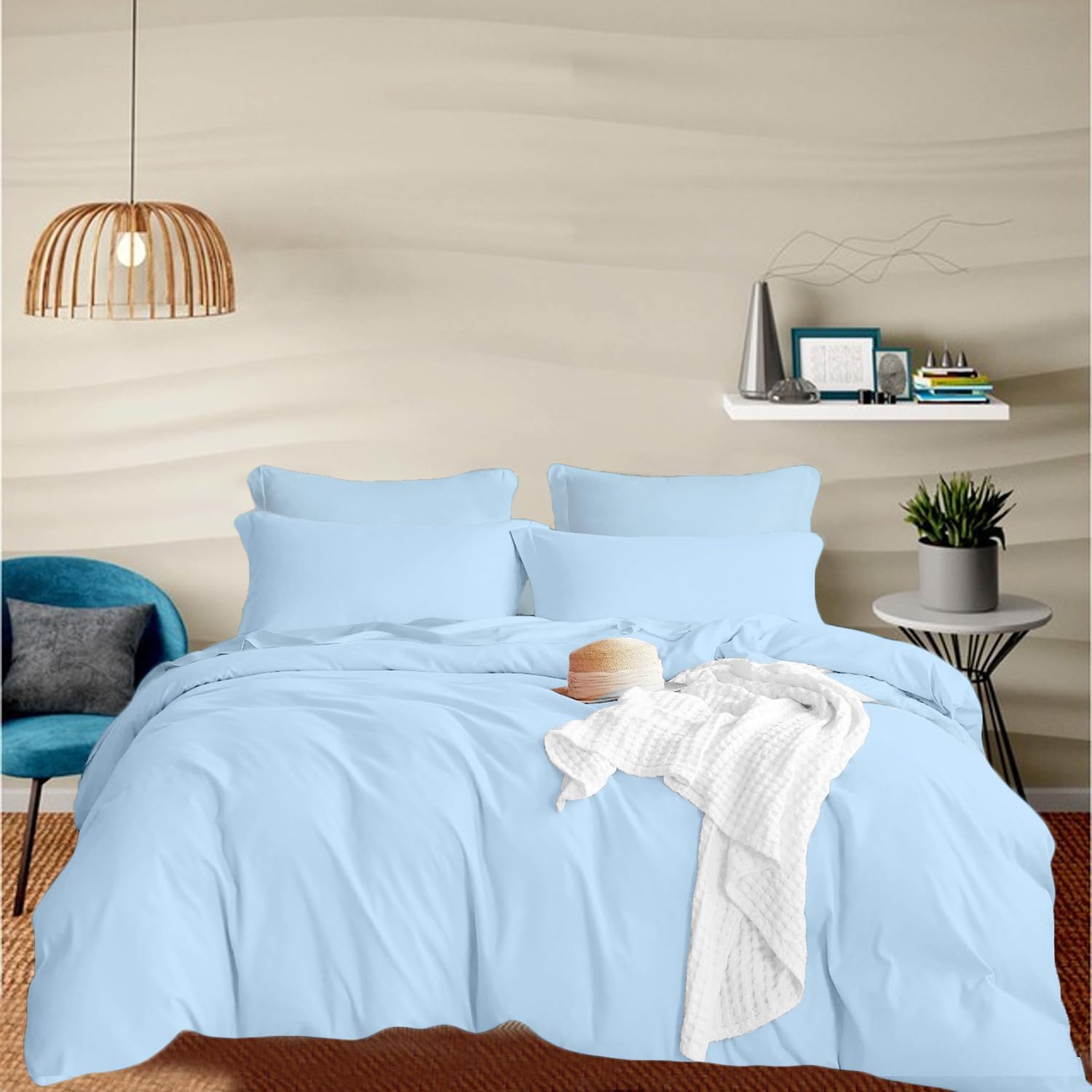 EGYLIN Single Duvet Cover Sets 3 Pc 800 Thread Count 100% Long Staple Cotton Duvet Cover Single 135x200cm, Soft Sateen Weave Quilt Cover with Zipper Closure, Light Blue Luxury Bedding Set โ image 1
