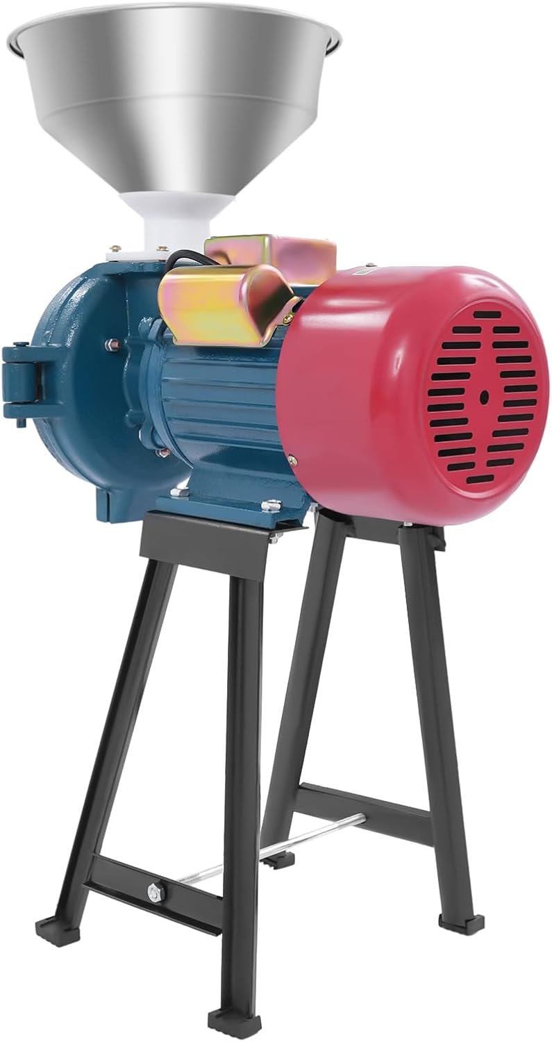 110V Commercial Corn Grinder Electric Dry Grain Mill Grinder, 2200W 1470RPM Heavy Duty Adjustable Coarseness Flour Mill Machine with Funnel for Cereals Corn Grain Wheat Soybean Rice Sorghum