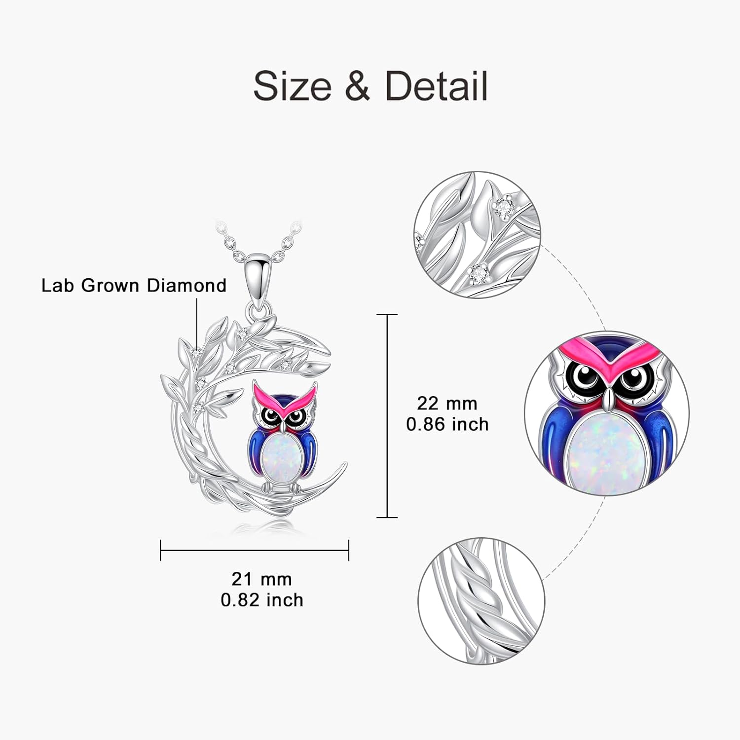 Opal Owl Pendant Necklace 925 Sterling Silver Tree of Life Necklace with Genuine Diamond Cute Owl Jewelry Gift for Mom Wife - Image 5