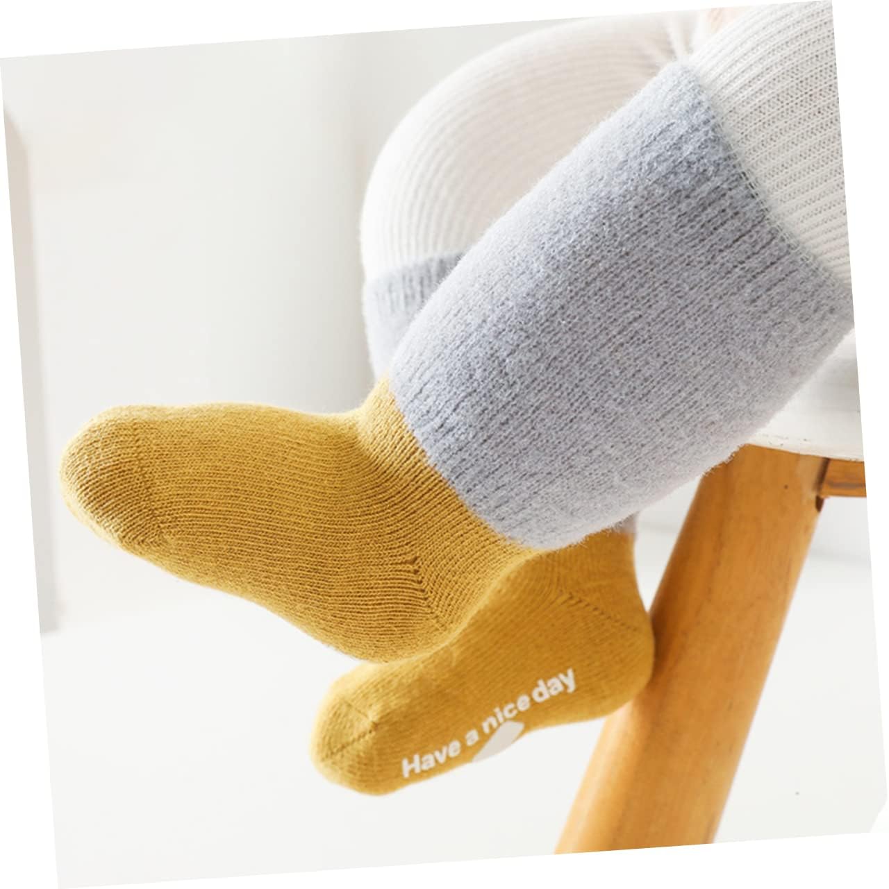 Baby Non-Slip Warm Socks for Toddlers 3 Pairs Colorful Mid-Calf Grip Socks for 6-12 Months with 10cm Sole Length