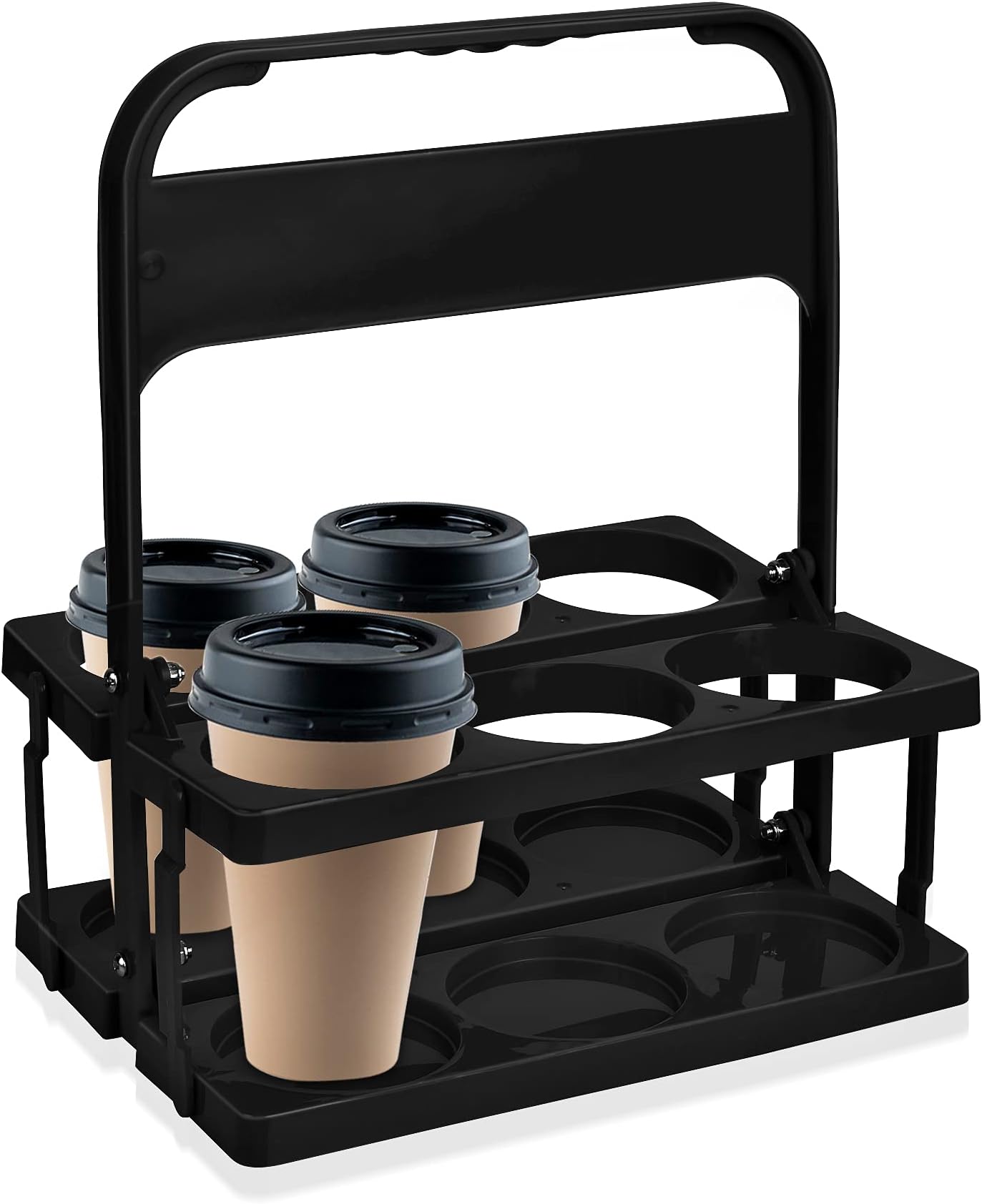 Plastic Portable Cup Holder, Foldable Cup Holder with Handle, 6-Holes Drink Carrier Foldable, Great for Eats Doordash Uber Car Drivers(Black)