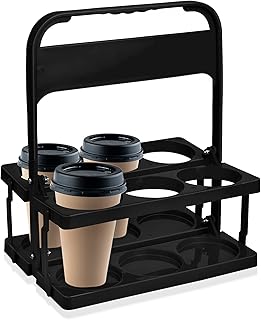 Plastic Portable Cup Holder, Foldable Cup Holder with Handle, 6-Holes Drink Carrier Foldable, Great for Eats Doordash Uber Car Drivers(Black)