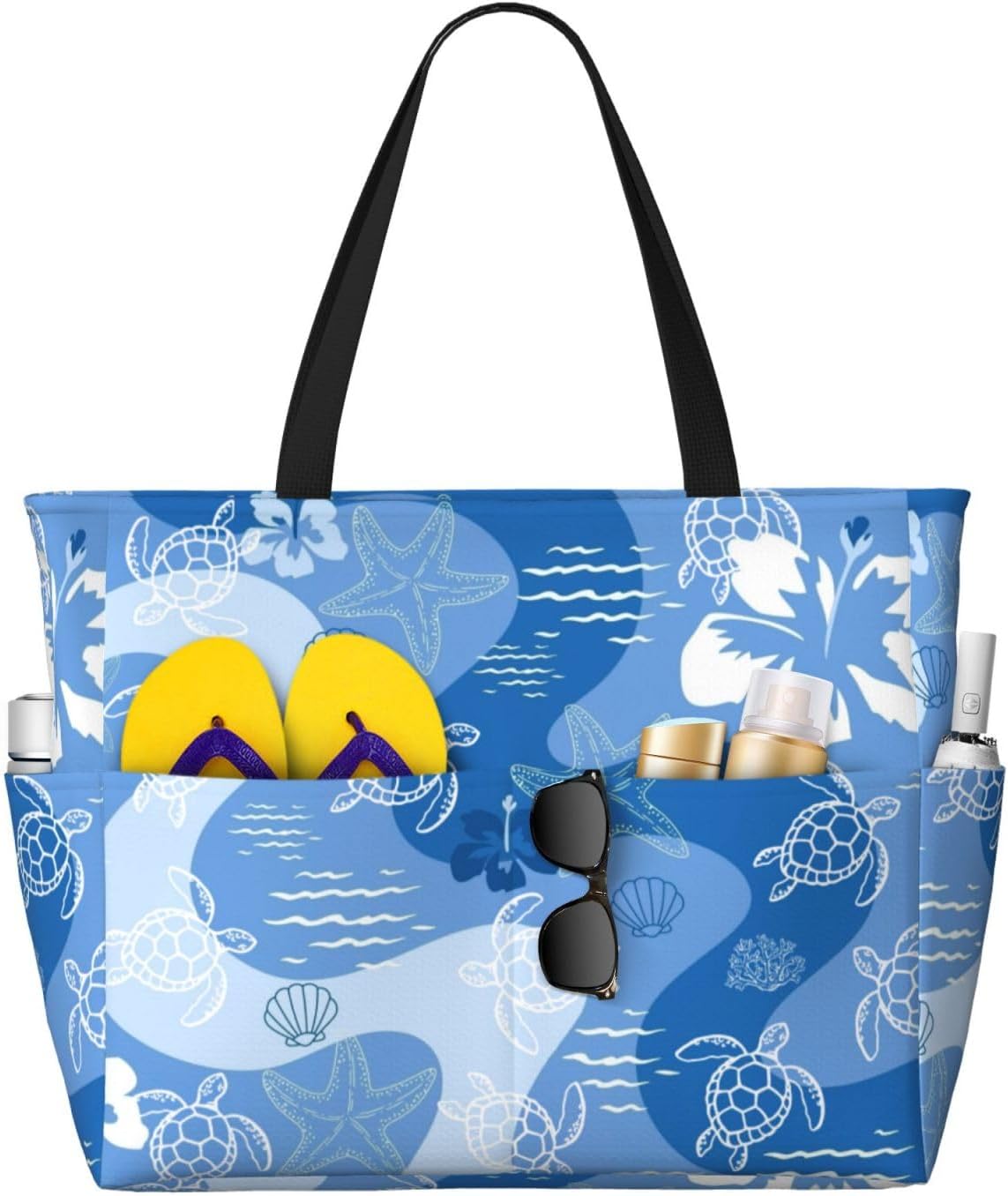 Beach Tote Bag for Women Foldable Waterproof and Sandproof Tote Bag with Zipper Print Beach Bag Large Travel Bag