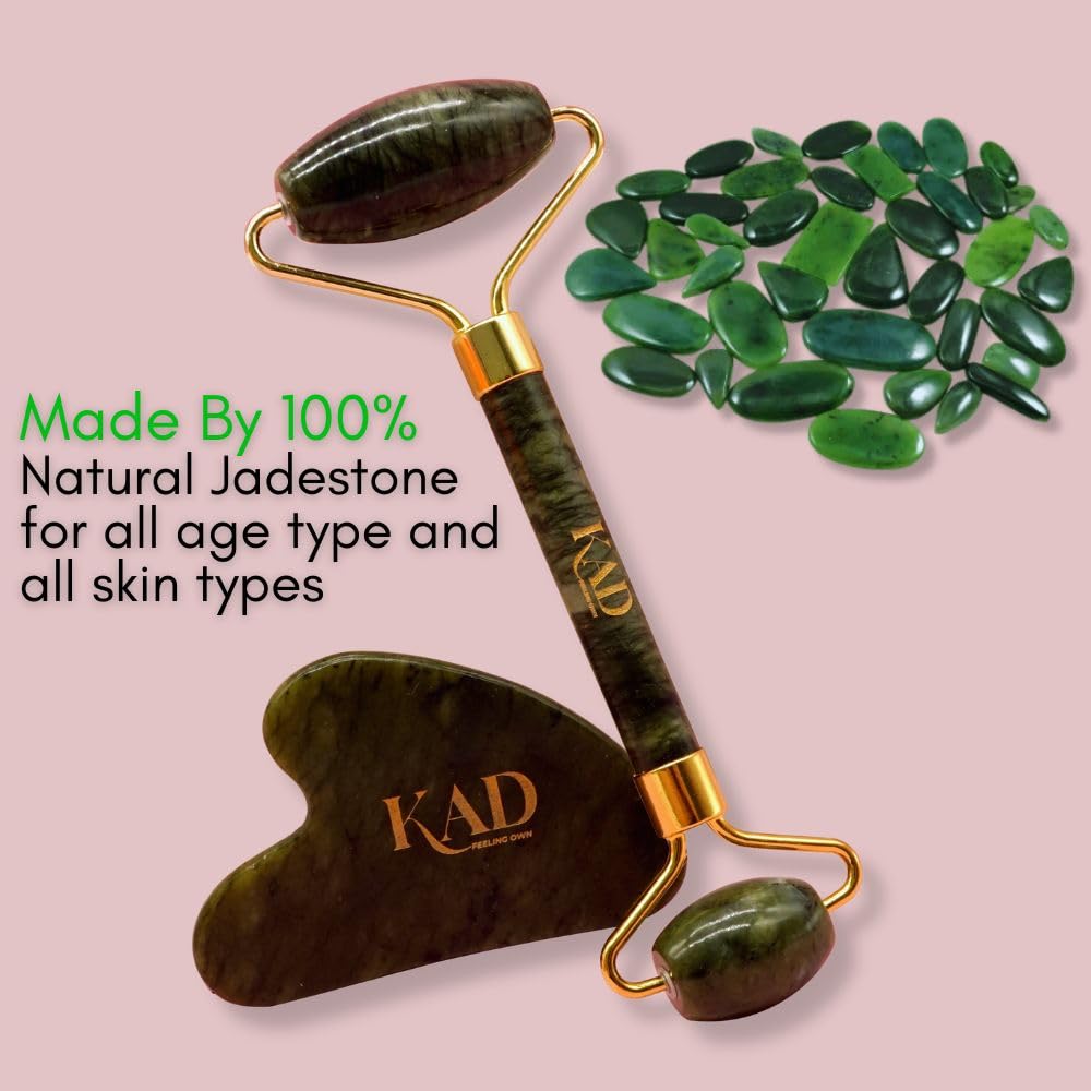 KAD Anti-Aging Face Gua Sha Set Jade Roller for Body Natural Eye Roller Massage Tool for Puffiness