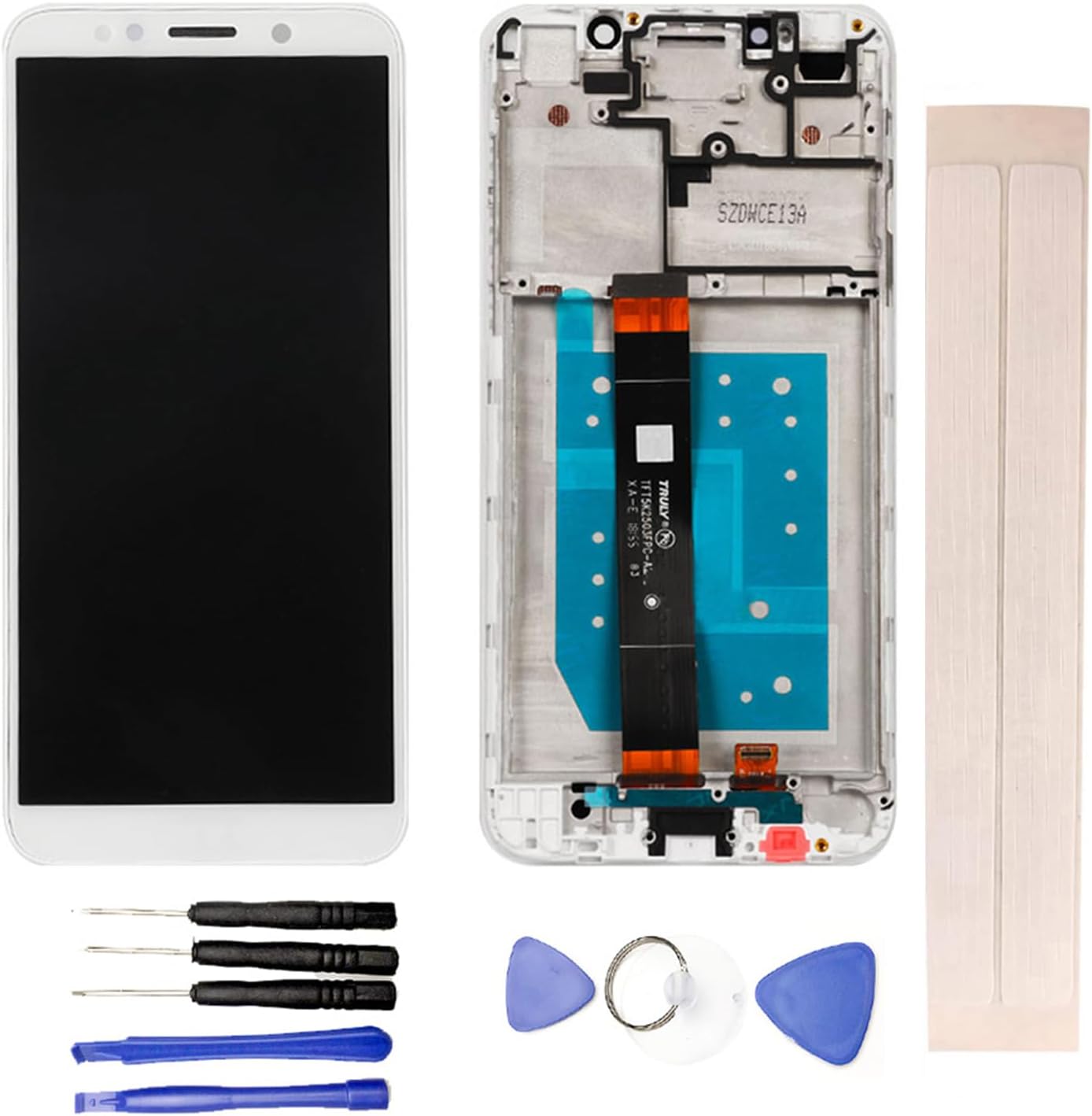 LCD Display & Replacement Touch Screen Digitizer Assembly with Free Tools for Hua-wei Y5 Prime 2018 / ho-nor 7S 2018 DUA-AL00 DRA-L02 DRA-L22 DRA-LX2 Y5 2018 White with Frame