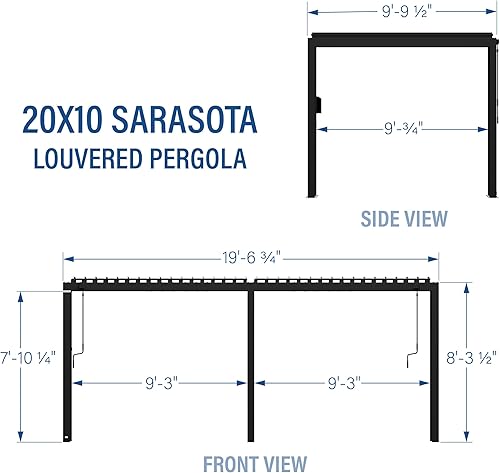 Miniatura 8 de Backyard Discovery Sarasota - Kit de pérgola con listones de acero galvanizado de 20 x 10 pies con techo ajustable, sombra, protección contra la