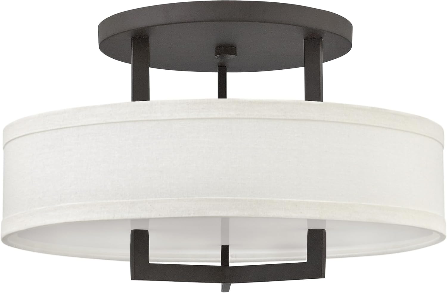 Hinkley Hampton Semi-Flush Three Light 20-in Dia. Ceiling Mount, Off-White Linen Drum Shade, Acrylic Diffuser, Buckeye Bronze Finish