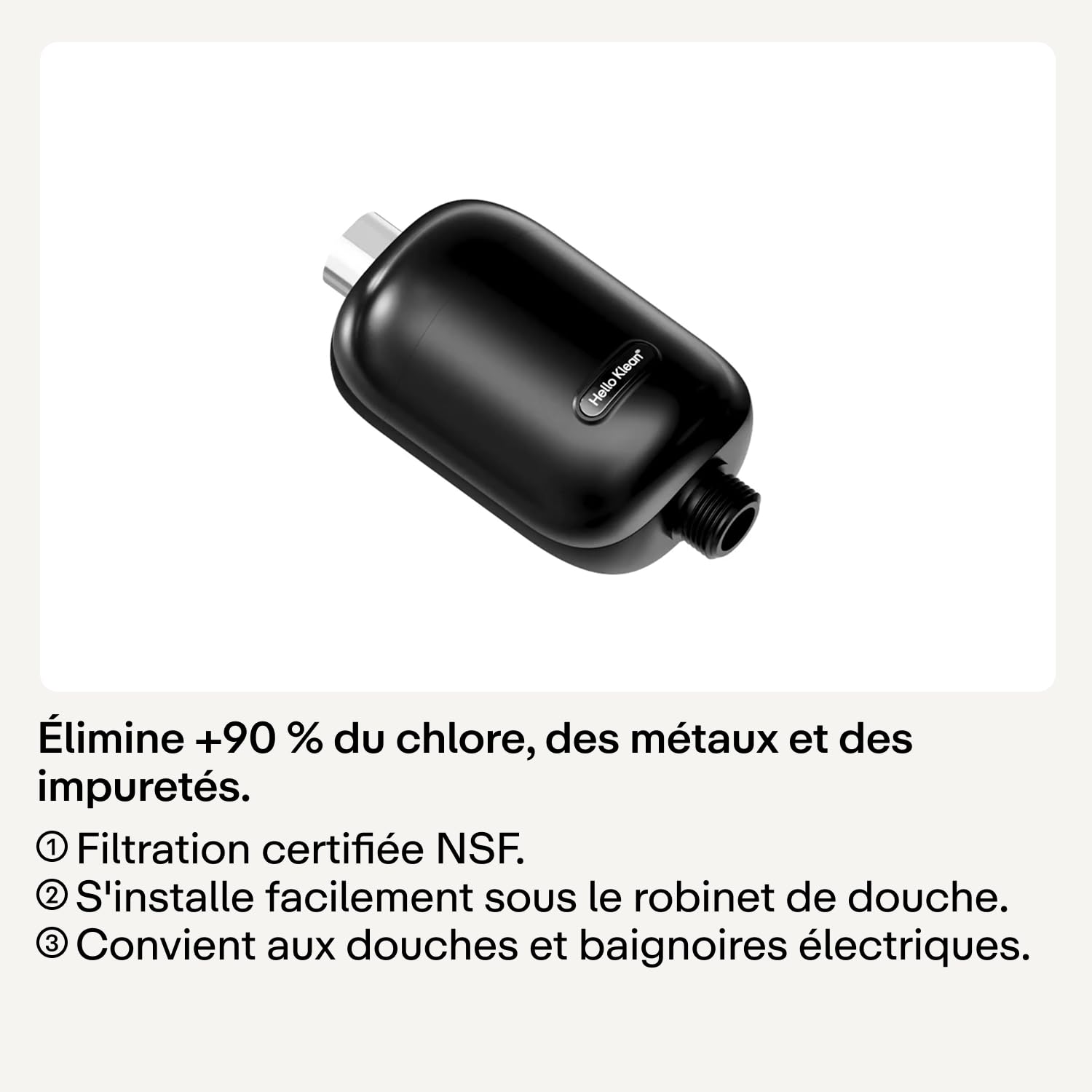 Hello Klean Filtre de douche chrome - Filtre les métaux indésirables, le chlore et les impuretés de l’eau de douche - Améliore la qualité de la peau et des cheveux - Pour douche en ligne et électrique