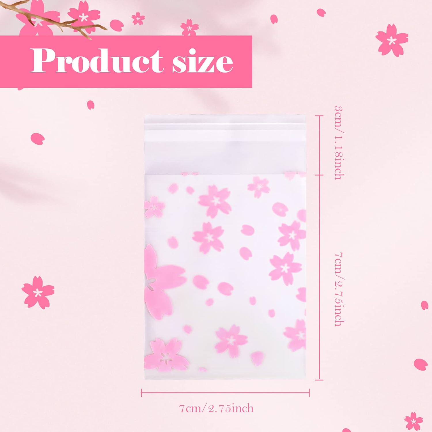 NUOMI Resealable Cellophane Bags Self-Adhesive Frosting Cherry Blossoms Bags 100Pieces Good for Bakery Candy, Cookie, Soap, Candle Gift Wraping Storage 3.1"x4" image 3
