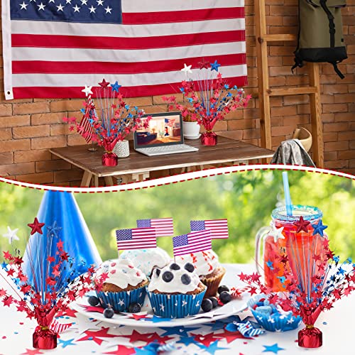 Image of Qunclay 9 Pcs 4th of July Decorations Metallic Patriotic Decorations Blue Red White Star Centerpieces for Tables Independence Day Celebration Supplies Decor for Memorial Day