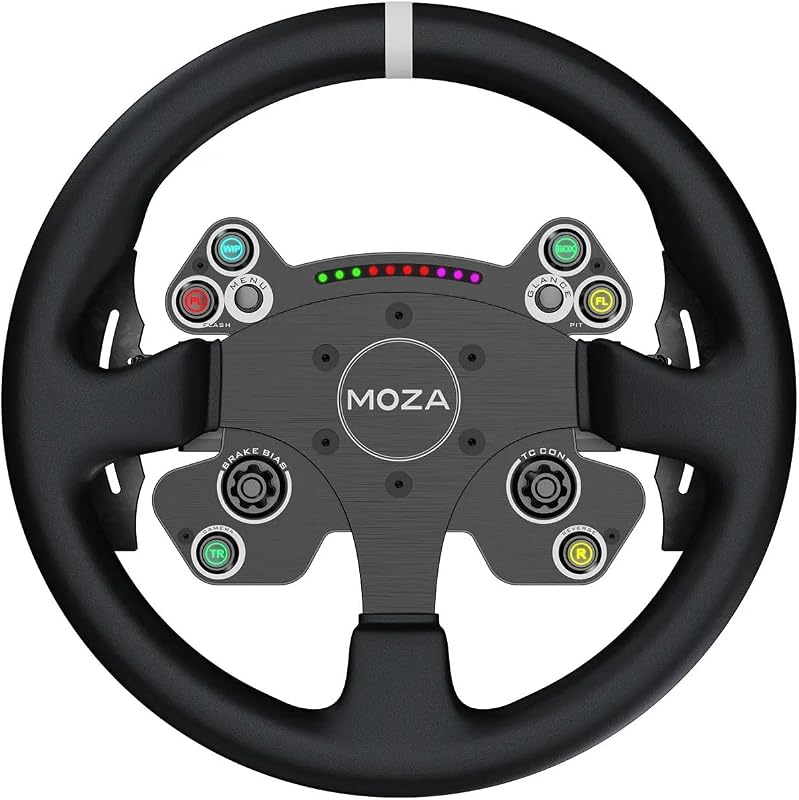 MOZA CS V2P Sim Racing Steering Wheel 13-inch for PC, Black | 10 RGB Lights, 6 programmable buttons and 2 Joysticks, Aviation Grade Aluminum Alloy Rim