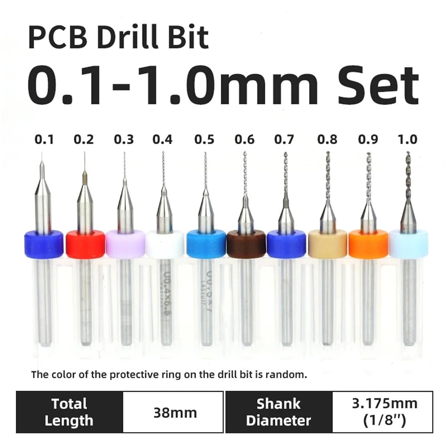 10Pcs 0.1-3.175mm PCB Drill Bit 1/8 Inch Fixed Shank Printed Circuit Board Mini CNC Drilling Tools Drills Set(PCB 0.1-1.0mm 10pcs)