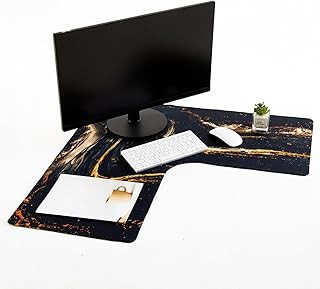 Relaxweex L Shaped Desk Mat for 90° Corner Desks, 26" x 26" Black Waterproof Mouse Pad with 18" Inner Corner, Non-Slip Rubber Desk Protector for Office & Gaming
