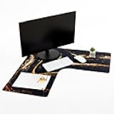 Relaxweex L Shaped Desk Mat 33'' Large Rubber Printing Mouse Corner Pad Long Extended Non-Slip Rubber Desk Mat Computer Protection Supplies(Black)