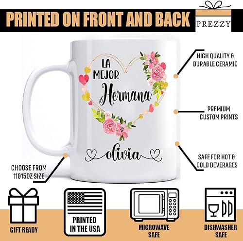 Miniatura 2 de PREZZY Personalizados La Mejor Hermana Taza de café Regalos para el Día de la Madre para mujeres, mamá, abuela, taza de café en español Feliz Dia
