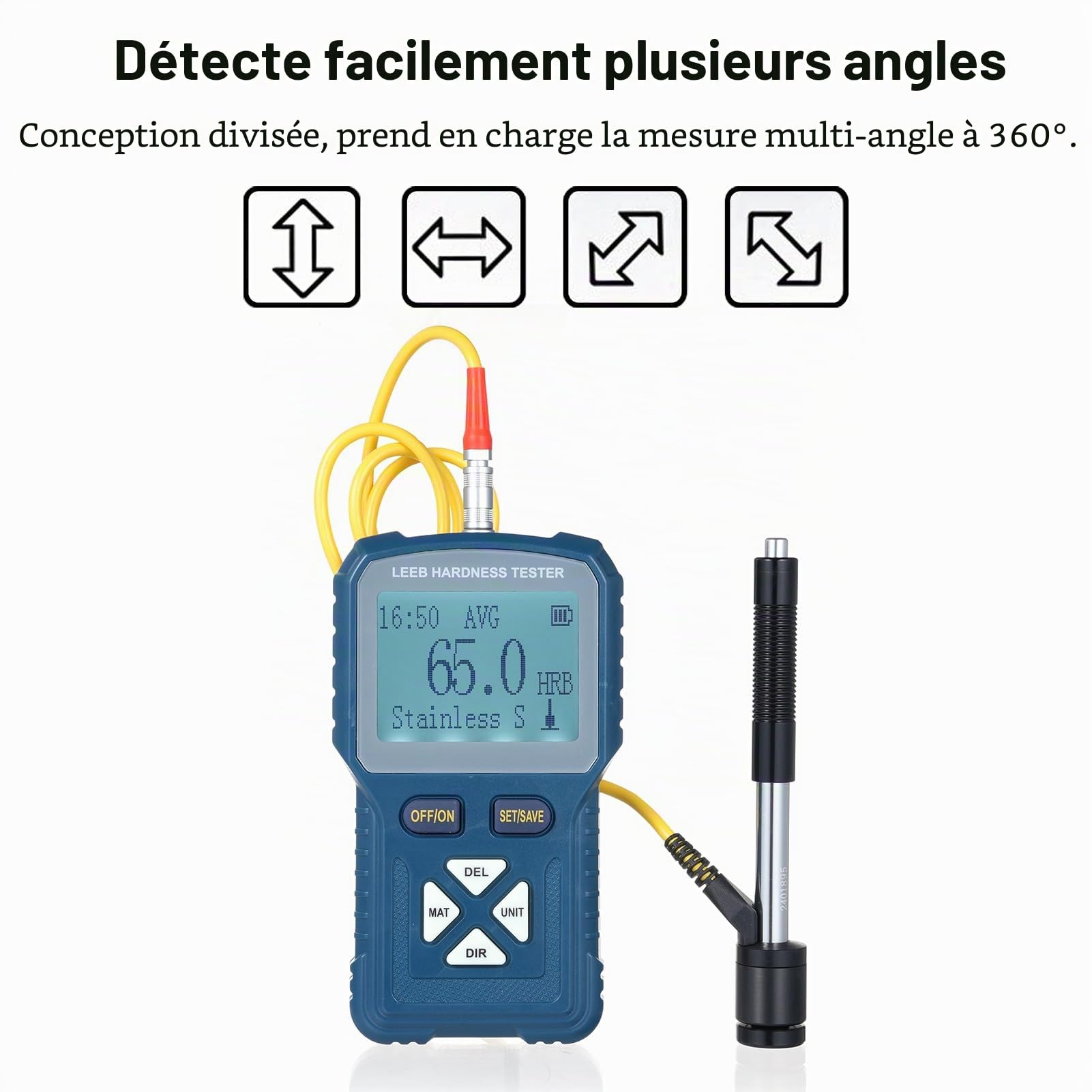 Testeur de dureté Leeb de haute précision pour métaux Duromètre numérique portable 360° HLD HB HV HS HRA HRB HRC de type D