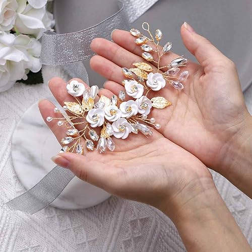 Miniatura 9 de Latious Tocado de novia con flores plateadas, para boda, vid y diamantes de imitación, accesorios para mujeres y niñas (5.9 pulgadas) (A-plateado)