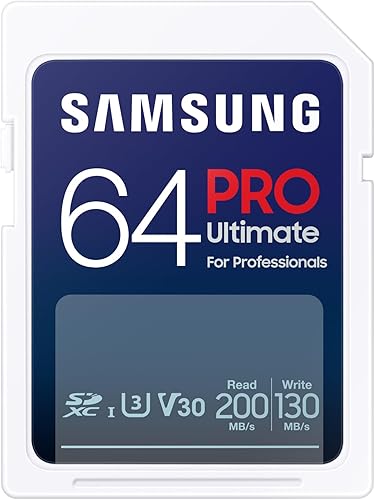 SAMSUNG PRO Ultimate - Tarjeta de memoria SDXC de 64 GB, hasta 200 MBs, 4K UHD, UHS-I, C10, U3, V30, A2 para cámaras réflex digitales, cámaras sin