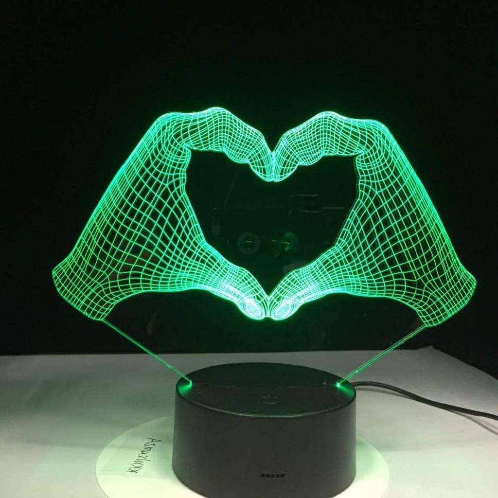 Veilleuse LED 3D en forme de cœur avec 7 couleurs pour enfants tactile USB