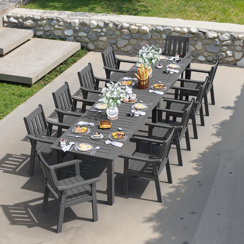 Image of YEFU Outdoor Patio Dining Sets: All Weather 12 Piece Dining Table Set for 10 with Umbrella Hole & Aluminum Frame - Outdoor Furniture 2 Table and 10 Chairs for Outside Backyard /Porch /Deck Grey