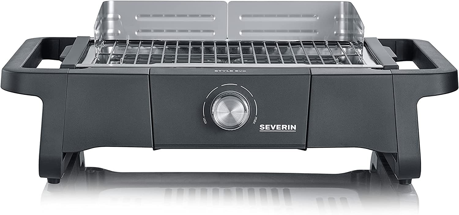 SEVERIN Style Evo PG 8123 - Barbecue elettrico per interni ed esterni, con avvio rapido fino a 350 °C, per balcone con distribuzione ottimale del calore, colore: Nero