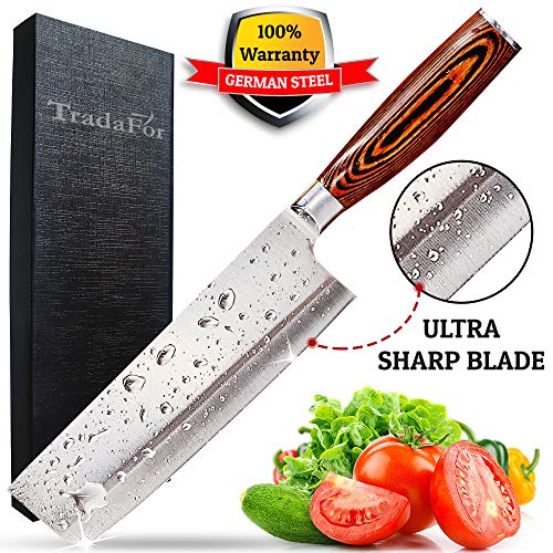 Vegetable Knife - Japanese Chef Knife - Usuba - Sharp Knife - Kitchen Knife - Stainless Steel High Carbon Pro Chef Knife - 7Inch Dicing Mincing Veg Knife - Best Gift in Stylish Gift Box