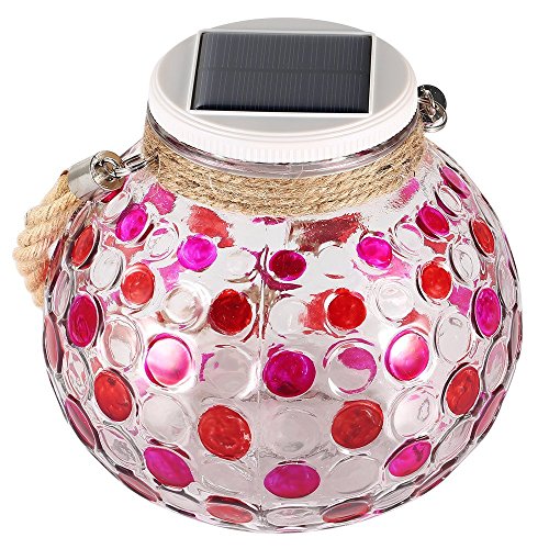 KEEDA Mosaic Solar Lights, Color Changing Crystal Glass Ball Night Lights, Solar Powered Table Lamps Lights, Solar Outdoor Garden Patio Party Mood Lights Decorative Lighting (Red Dot)
