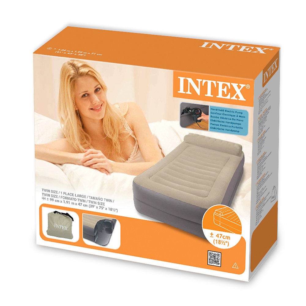 Intex 67776NP Take Along łóżko dmuchane, 230 V, bez ftalanów, w zestawie pompka ręczna, 99 x 191 x 47 cm