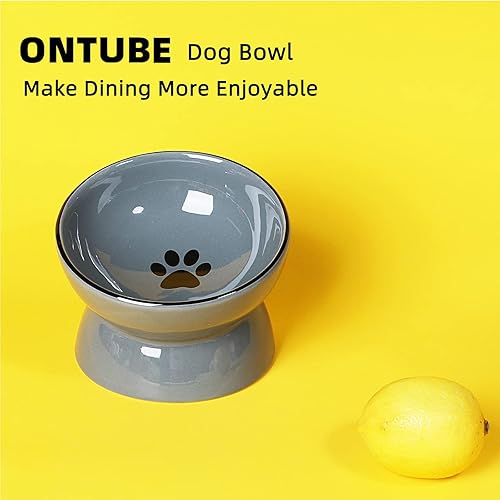 Miniatura 3 de ONTUBE Cuenco elevado de cerámica para gatos, cuencos de comida para mascotas, 5.3 pulgadas, 10 onzas (gris)