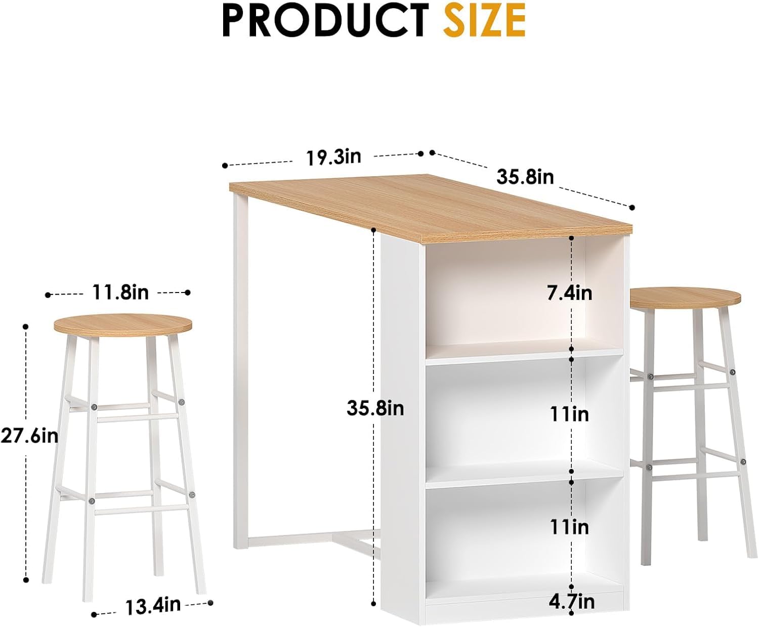 soges Juego de bar con mesa de bar y 2 taburetes altos, 91 x 49,5 x 91 cm, mesa de comedor, mesa de restaurante, mesa de pub con estante de almacenamiento de 3 niveles.