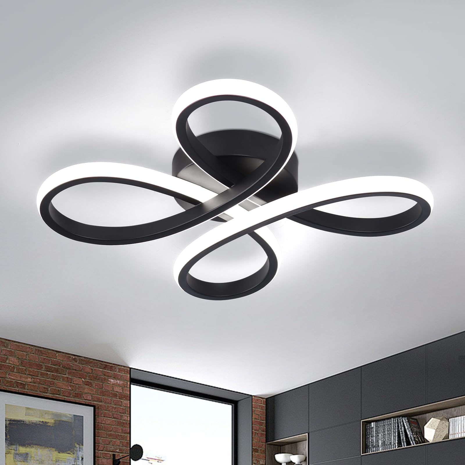 DotoKotl Modern LED Ceiling Light 24W Spiral Design Ceiling Lighting Fixture 18 Inch,4000K Warm White Light Fixture For Hallway Aisle Balcony Bedroom Kitchen Office (Black