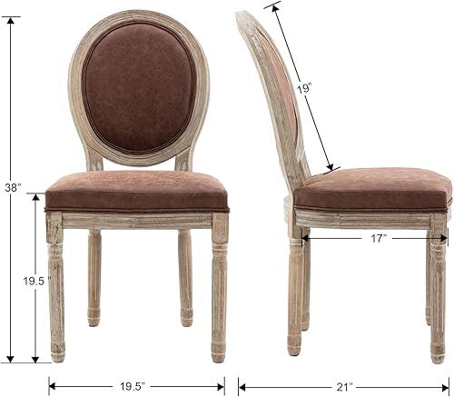 Miniatura 77 de chairus Juego de 2 sillas de comedor de ratán de granja, sillas de campo francesas de cuero con respaldo redondo, sillas laterales ovaladas para