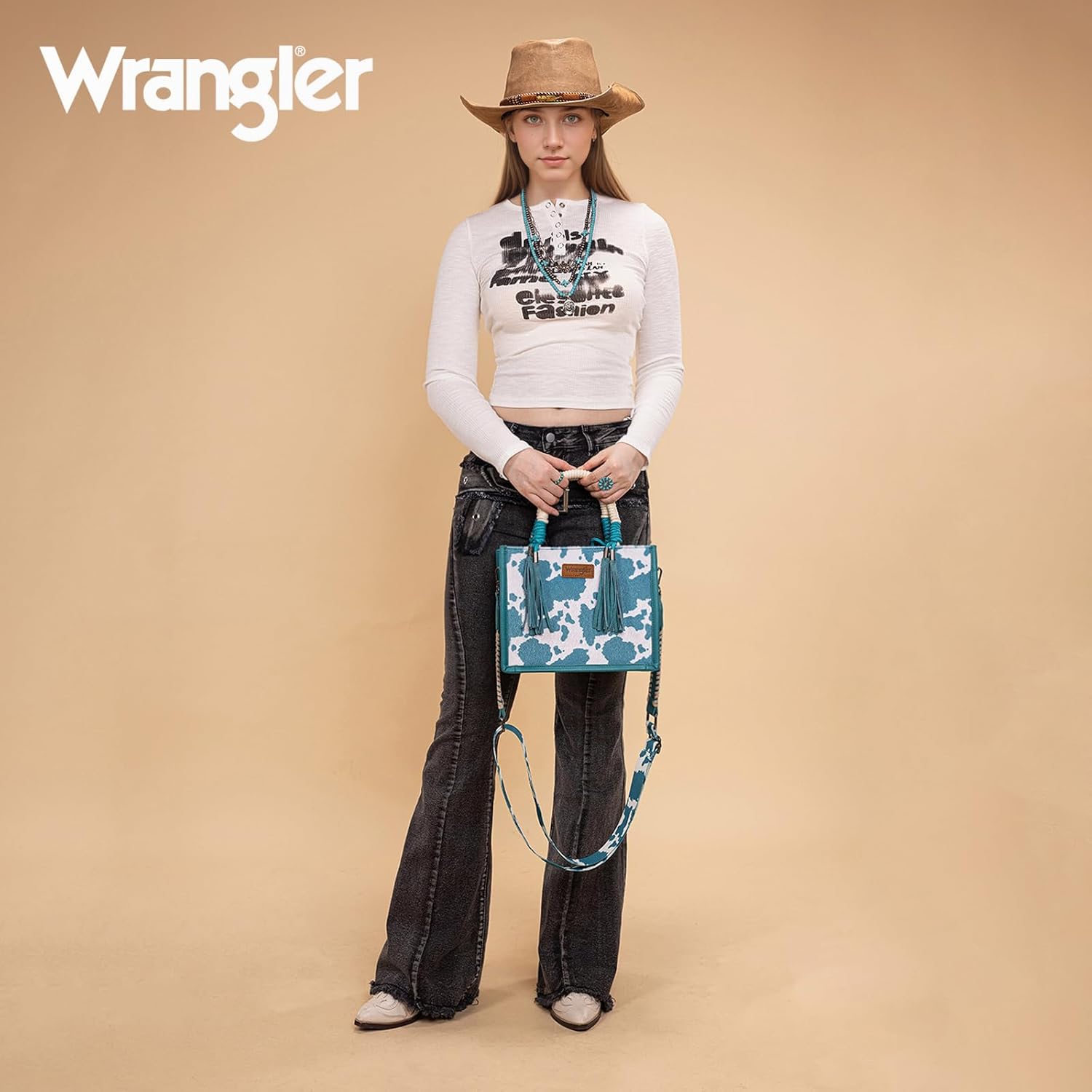 Montana West Wrangler Tote Bag Cow Print Western Satchel Bags for Women with Braided Rope Handle - Image 6