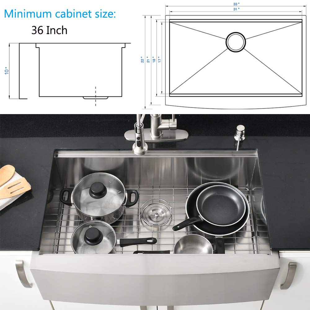 33 Inch Farmhouse Sink Stainless Steel Bokaiya 33"x22" Apron Front