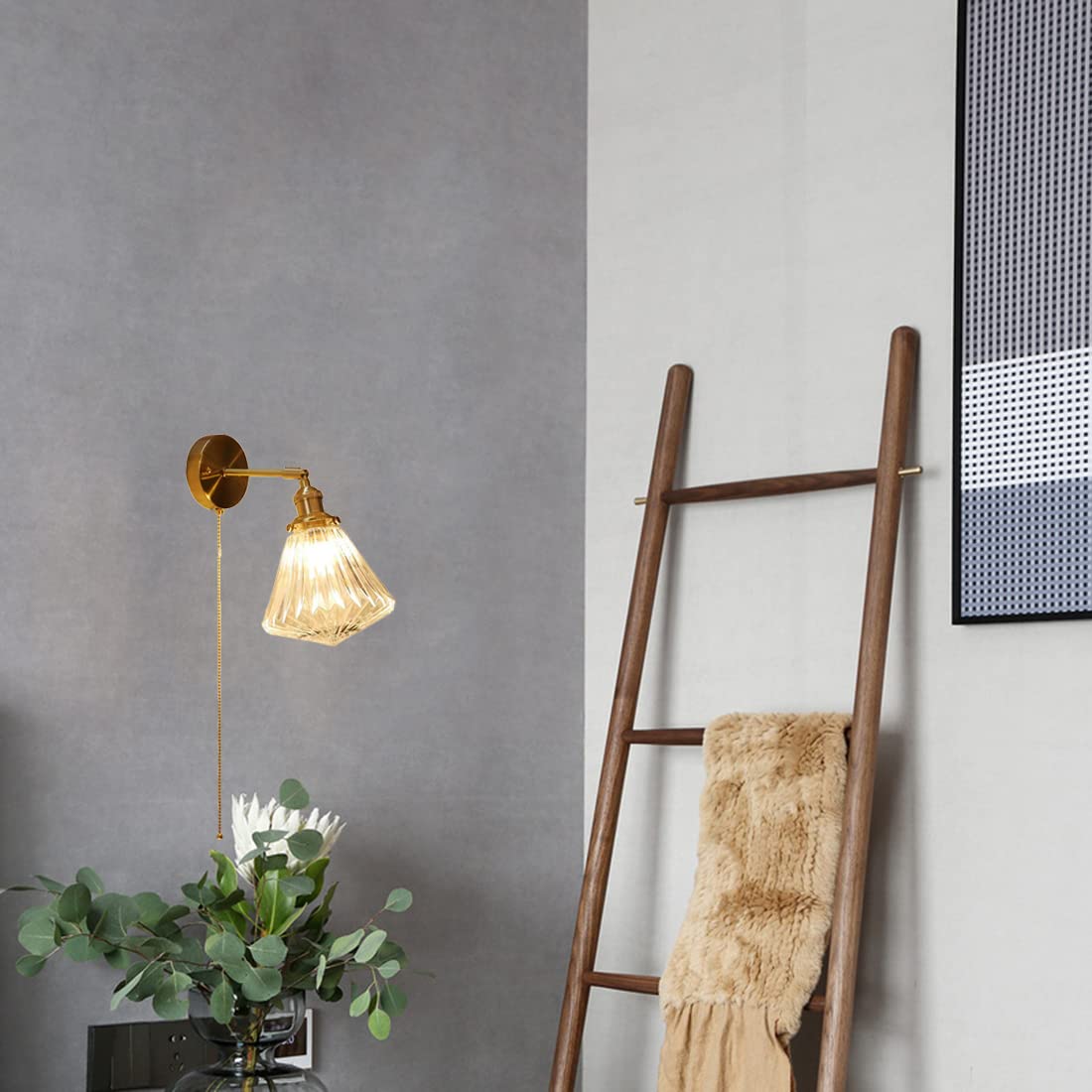 Applique da parete moderne con interruttore a catenella, paralumi in vetro regolabili in altezza, lampada industriale in ottone per camera da letto, soggiorno, studio, cucina, bagno, loft (trasparent