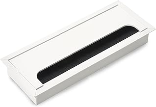 Emuca - Table cable gland, rectangular, 269 x 80 mm, recessed, aluminium, painted white