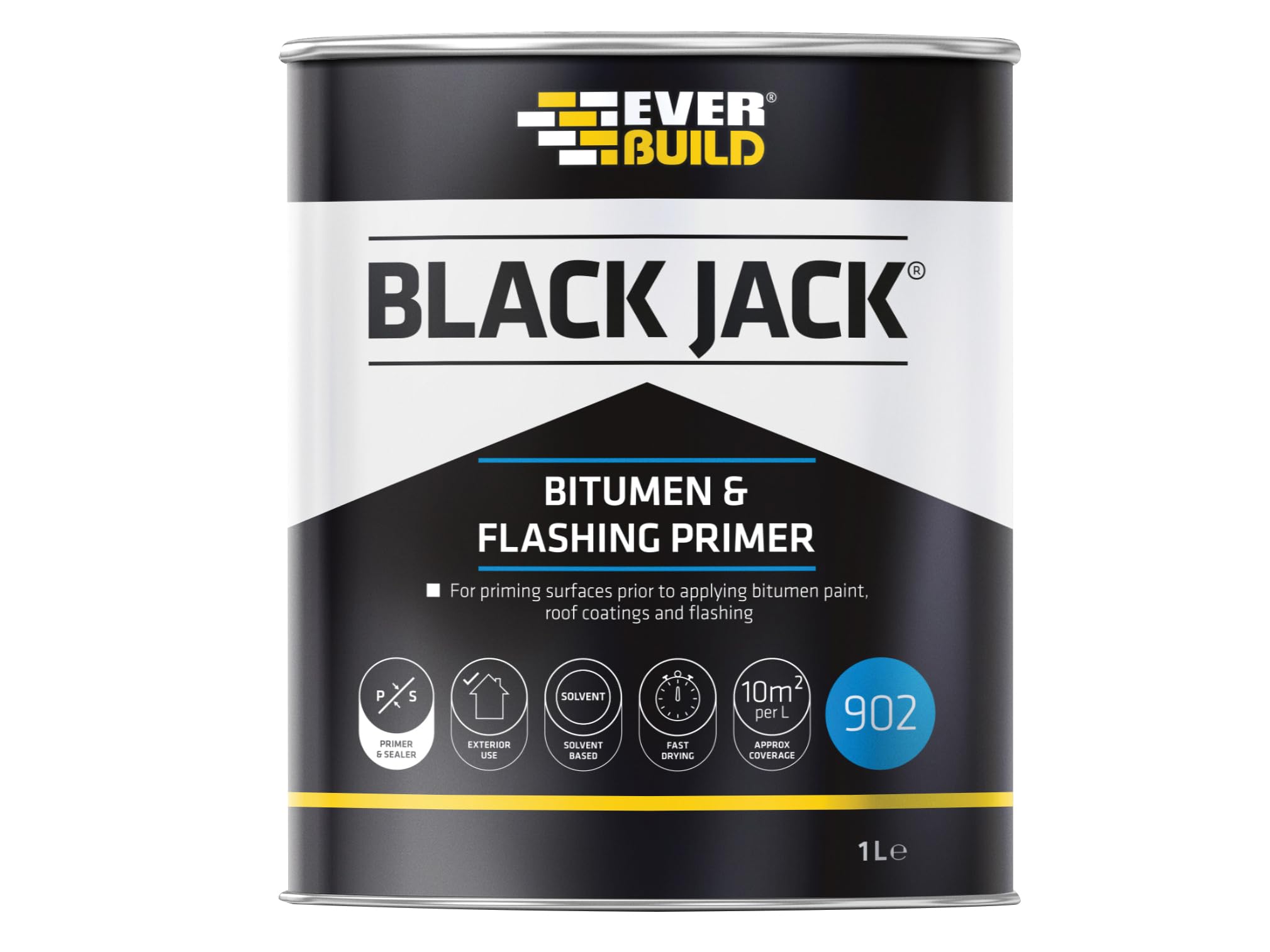 EverbuildBlack Jack 902 Bitumen and Flashing Primer – Fast-Drying – Black – 1 Litre