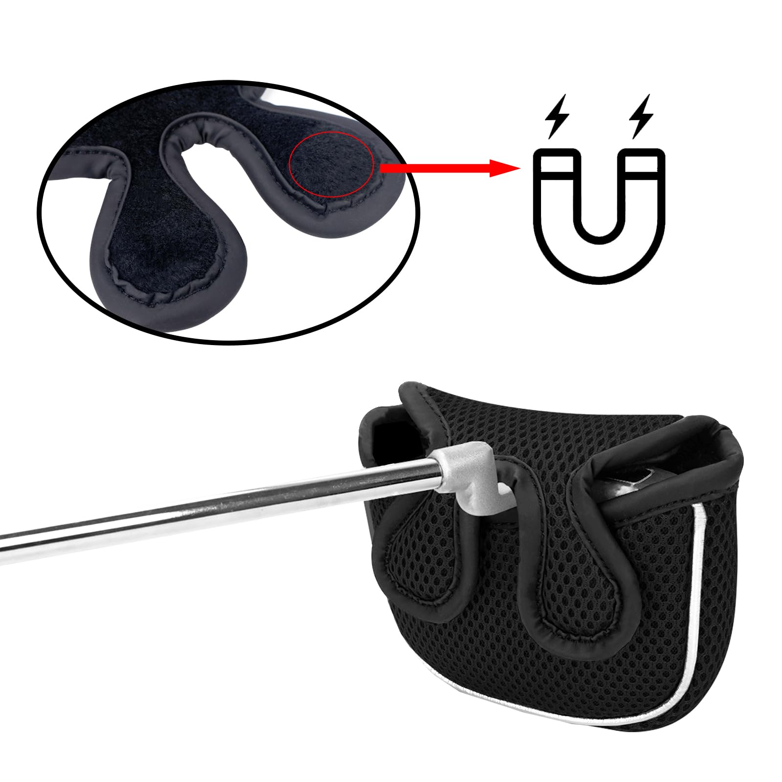 Andux Mallet Cover Golf Putter Head Covers per albero centrale Putter Nero MT/TG17, Quadrato