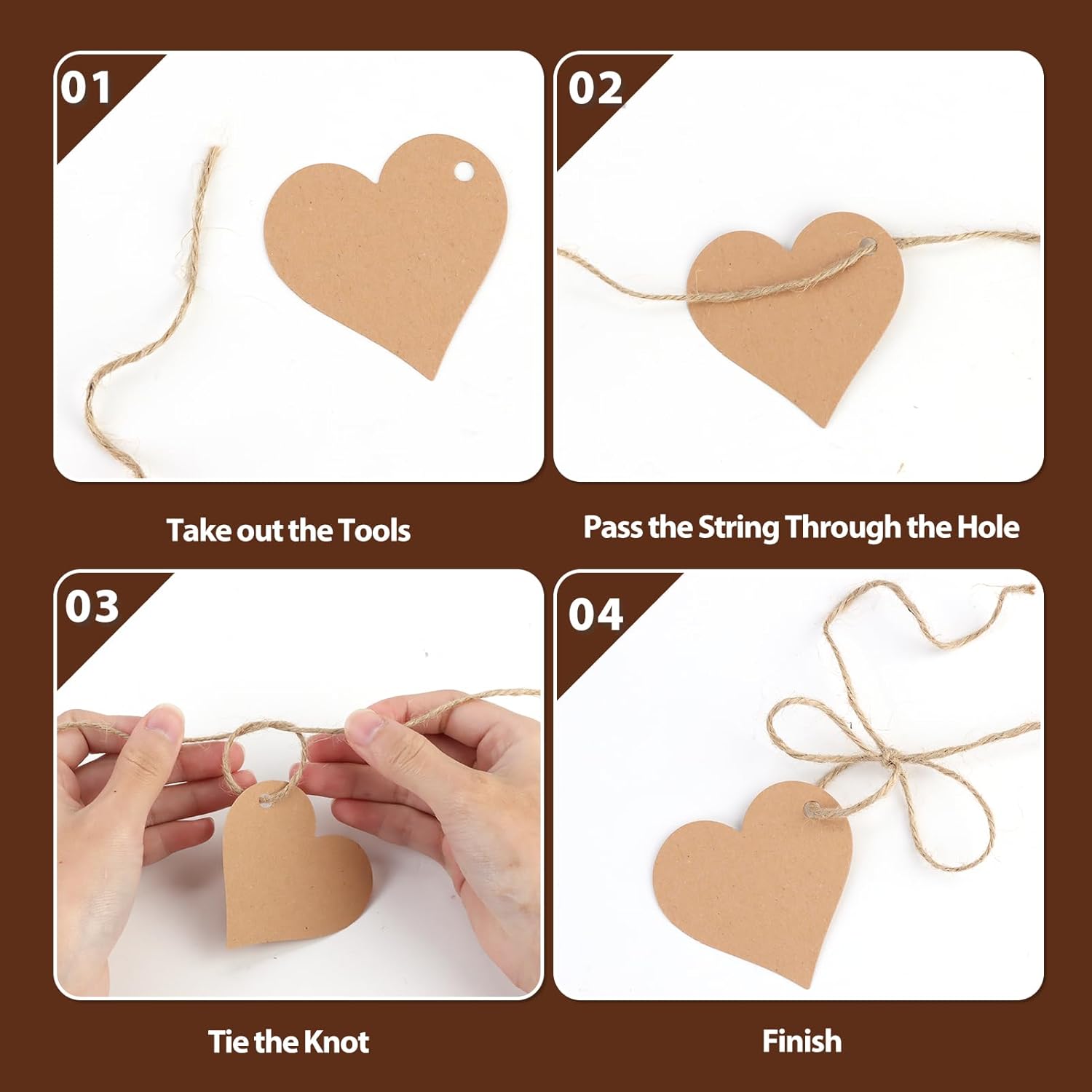 Wedding Favour Cards, Pack of 50 Kraft Paper Tag Heart and 10 m Twine for Use as Wedding Souvenirs, Gift Wrapping, Crafts Making etc.