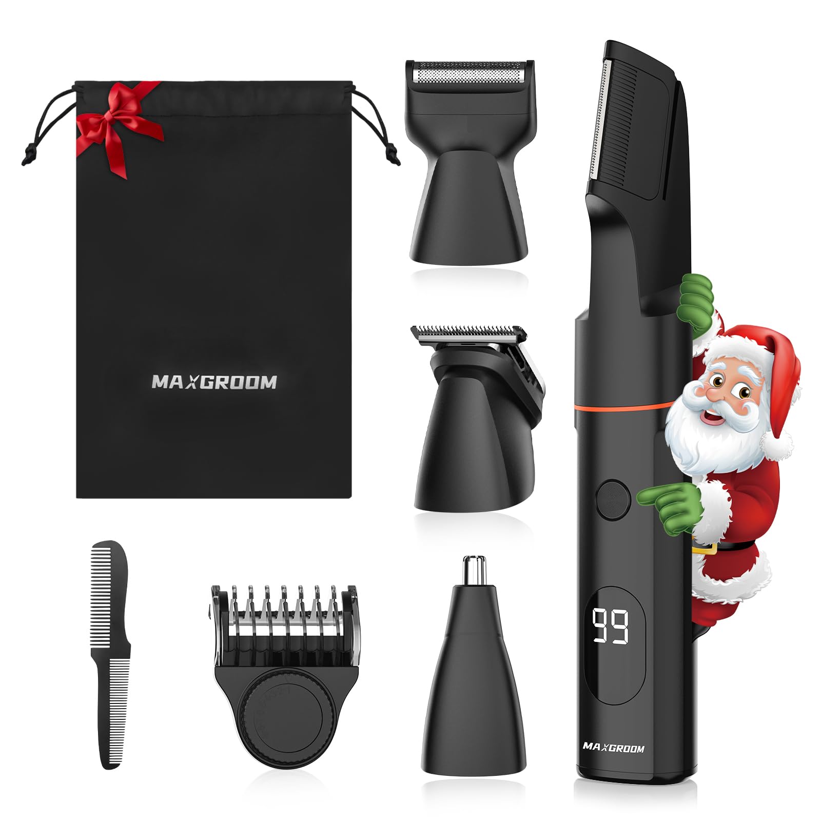 MAXGROOM 4 in 1 Electric Body Groomer for Men - Beard Trimmer With Nose Hair Trimmer, Rechargeable Manscape Razor for Private Parts, Back, Pubic (Black-1) (M)
