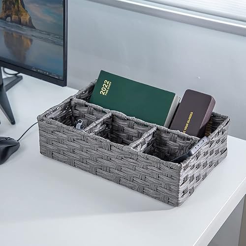 Miniatura 3 de Cesta de papel higiénico para tapa de tanque, caja de almacenamiento tejida, contenedor de cubo, estante (gris, 1 unidad) (14.17 pulgadas de largo x