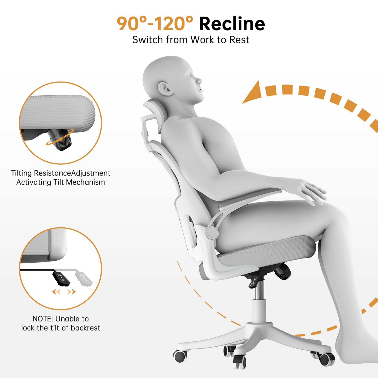 Sedia da ufficio ergonomica con poggiatesta regolabile e supporto lombare, sedia da scrivania in rete traspirante, ruote a 360°, montaggio senza attrezzi (grigio)