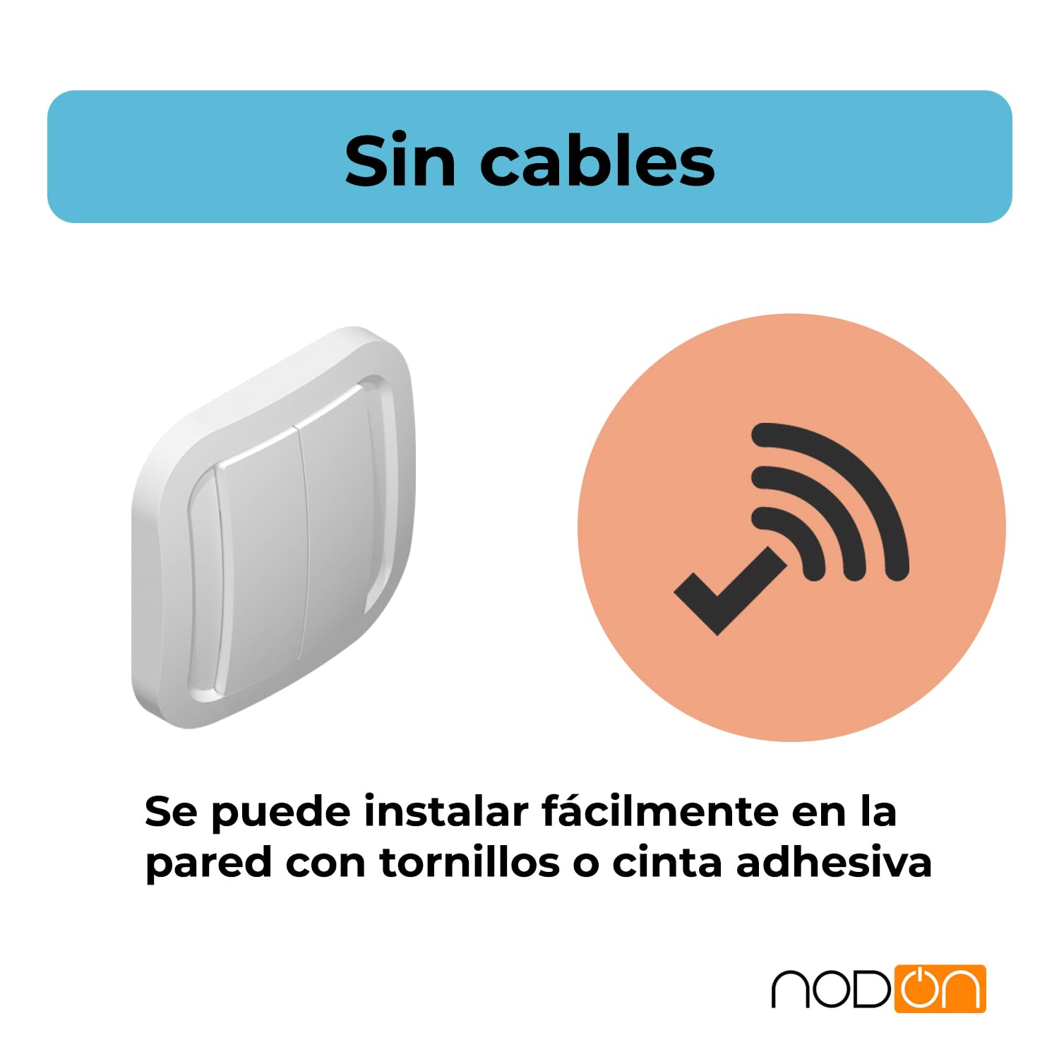 NodOn - Interruptor de Pared Inalámbrico Zigbee Green Power sin Pila ni Batería - Instalación Rápida - Interruptor Inteligente Compatible con Home Assistant, Z2M, Jeedom