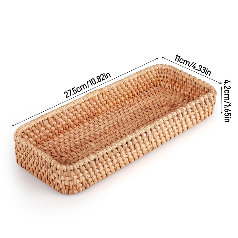 Vassoio da portata in rattan, per il bagno, rettangolare, in tessuto naturale, decorativo, 28 x 11,5 x 4 cm
