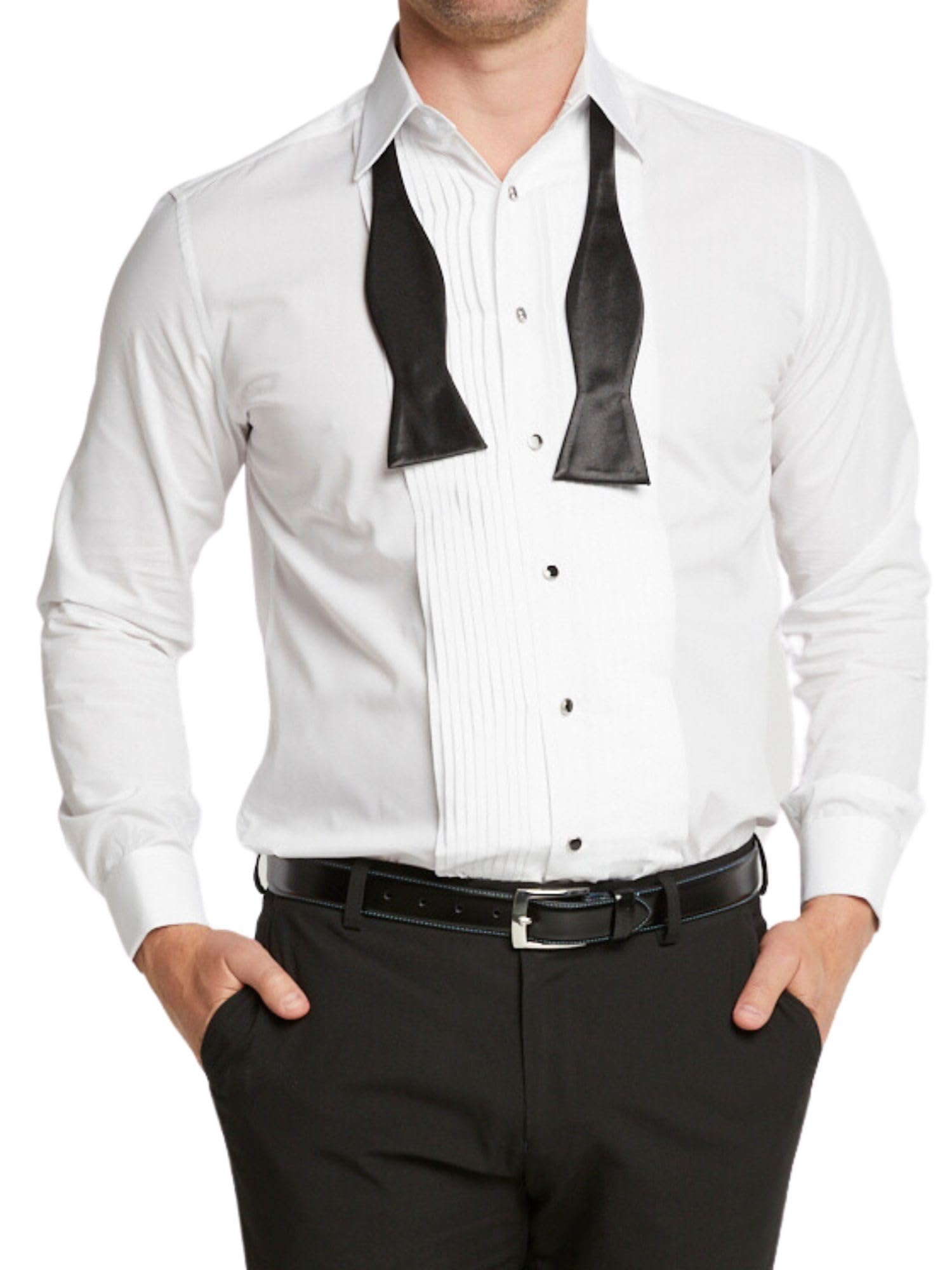 Double Two Men's White – Tuxedo Dress Shirt – Classic Fit – Cotton-Rich, Pleated Front, Easy-Care – Formal Double Cuff Evening Shirt